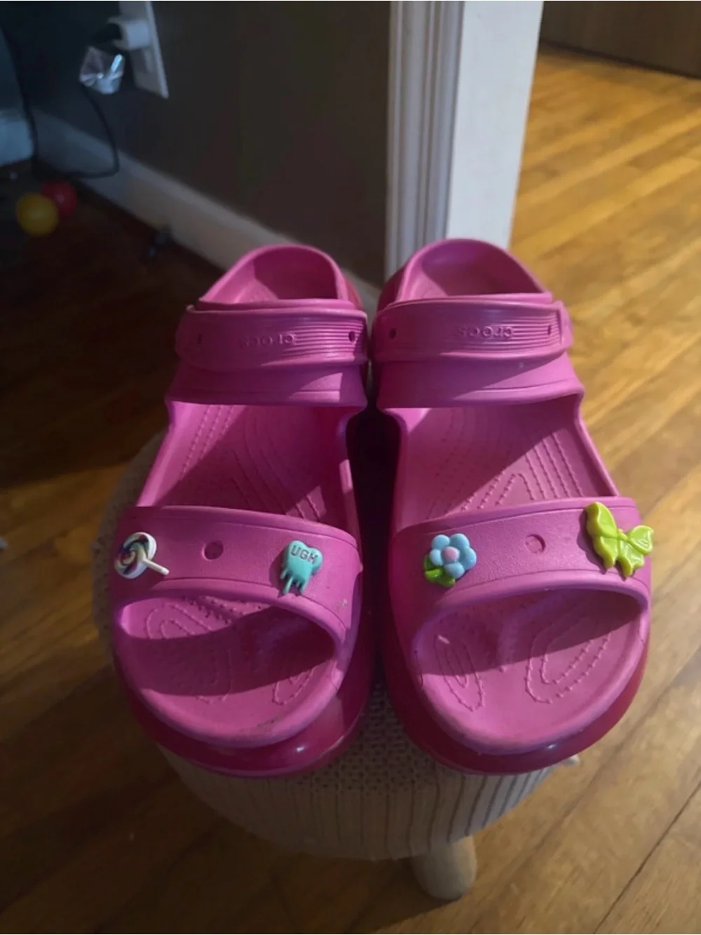 Croc Mega Crush Pink Platform Sandals with Jibbitz
